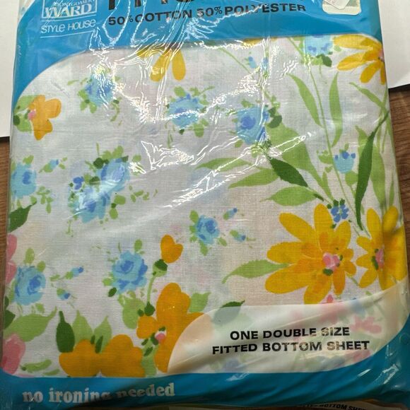 Vintage Montgomery Ward 1970’s Full Fitted Sheet Flowers New Old Stock - Picture 2 of 10